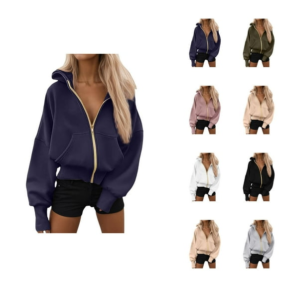 Basic Zip Up Hoodies for Women 2025 Fall Winter Long Sleeve Baggy Hoodie with Pockets Hooded Sweatshirt Pullover Tops