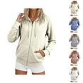 thumbnail image 1 of Basic Zip Up Hoodies for Women 2025 Fall Winter Long Sleeve Loose Fit Plain Hooded Sweatshirt Jacket with Pockets, 1 of 6
