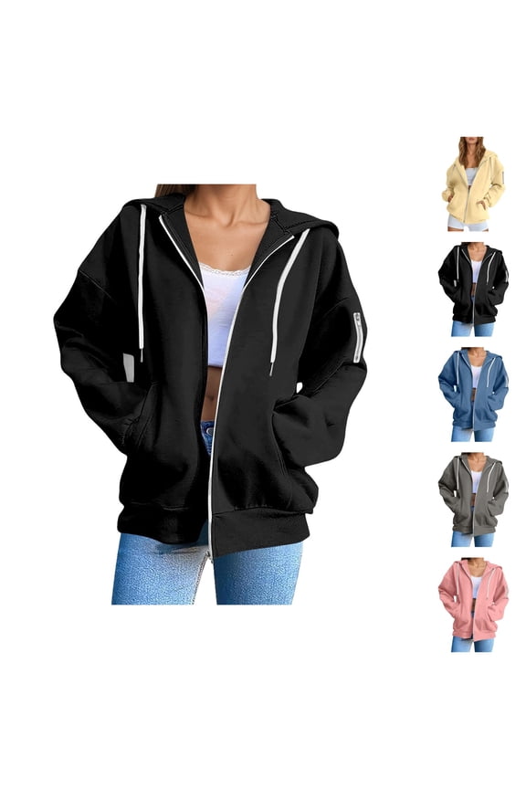 Basic Zip Up Hoodies for Women 2025 Long Sleeve Plain Slim Fit Hooded Sweatshirt with Pockets Jacket Coat
