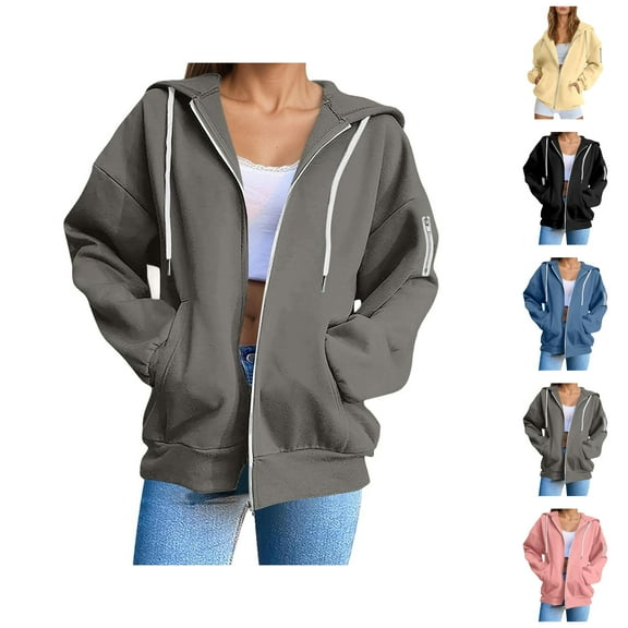 Basic Zip Up Hoodies for Women 2025 Long Sleeve Plain Slim Fit Hooded Sweatshirt with Pockets Jacket Coat