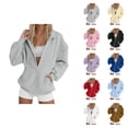 thumbnail image 1 of Basic Zip Up Sweatshirts for Women 2025 Fall Winter Long Sleeve Collared Plain Sweatshirt Jacket with Pockets, 1 of 6