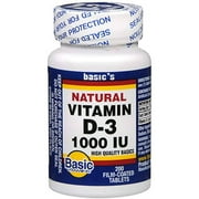 Basics Natural Vitamin D-3 1000 IU Film-Coated Tablets, 200 Count