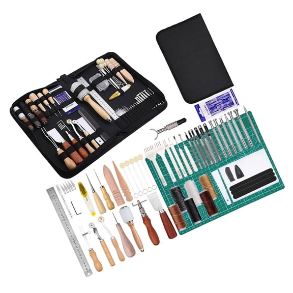 Basic1eatherWorking Tool Leathercraft Carving Tool1eatherSewing Supply with Groover Awl Thread Thimble Needle