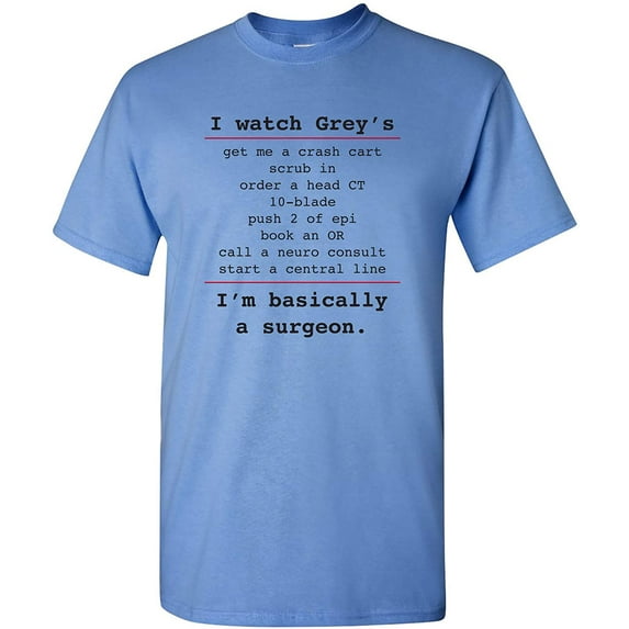 Basically a Surgeon - Funny Medical TV Show T Shirt - Small - Carolina Blue