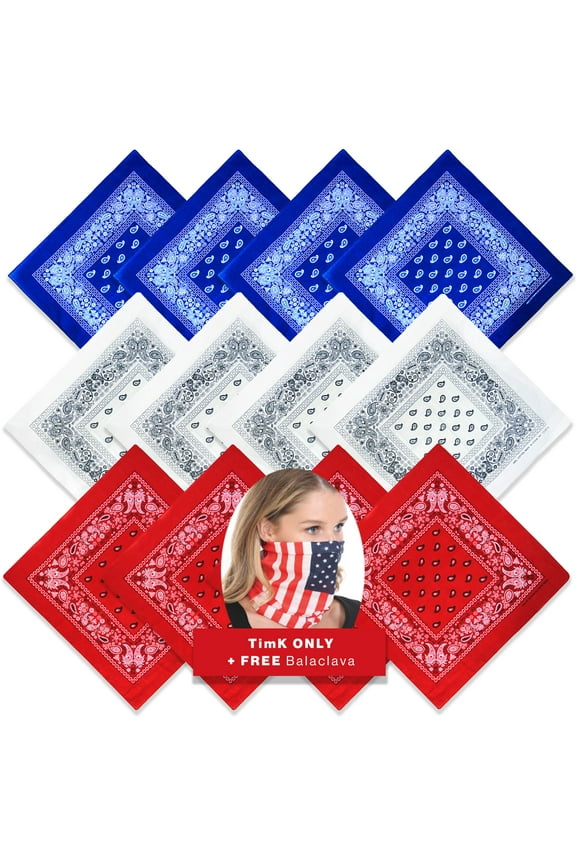 Basico 100% Cotton Head Wrap Bandanas 12 Pack