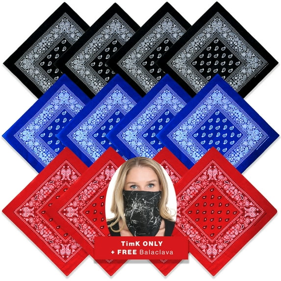 Basico 100% Cotton Head Wrap Bandanas 12 Pack