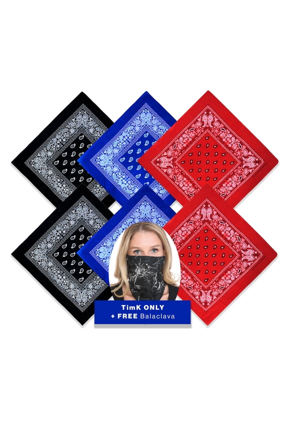 100PercentageCotton Head Wrap Bandanas 6 Pack with Tube Face Mask/Headband