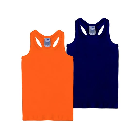 Basico 2 Pack Girls' Racer Back Orange & Navy Tank Top Tunic 100% Cotton Kids Child