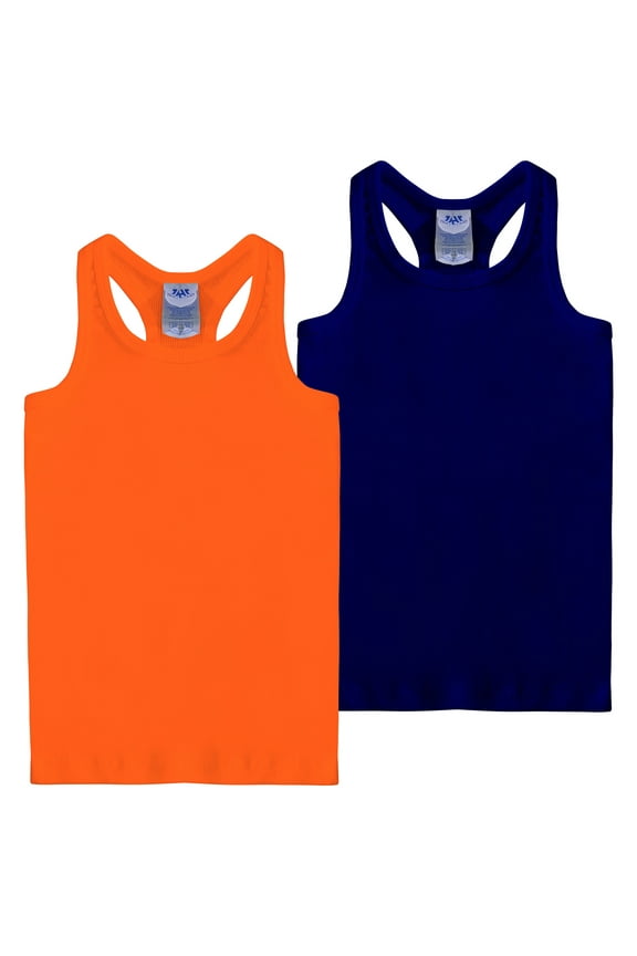 2 Pack Girls' Racer Back Orange & Navy Tank Top Tunic 100% Cotton Kids Child