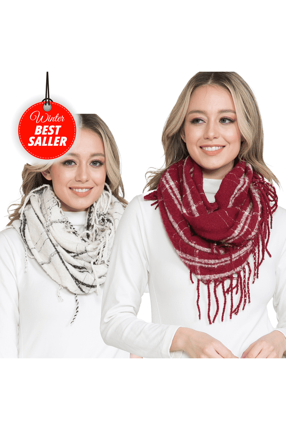 2PK White Burgundy Adult Infinity Winter Scarf for Women