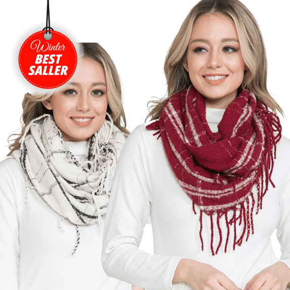 Basico 2PK White Burgundy Adult Infinity Winter Scarf for Women