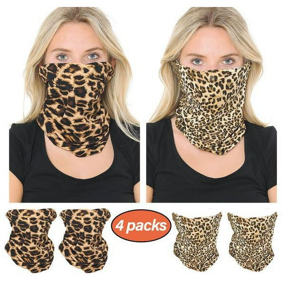 Basico - 4PK Leopard Print Multifunctional Neck Gaiter Balaclava Face Mask Men Women