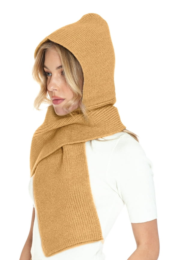 5 Colors Knitted Hooded Scarf for Women Men Winter Balaclava Ski Masks - Caramel