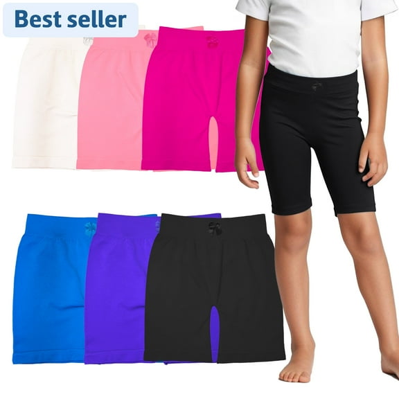 Basico 6PK Girls Bike Shorts, Athletic Toddler Biker Shorts Leggings 6 Colors (Large Size 12-14)