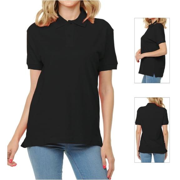Basico Black Polo Collared Shirts For Women 100% Cotton Short Sleeve Golf Polo Shirts For Women and Juniors