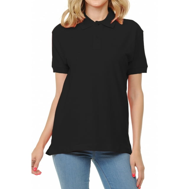 Basico (Black) Polo Collared Shirts For Women 100% Cotton Short Sleeve ...