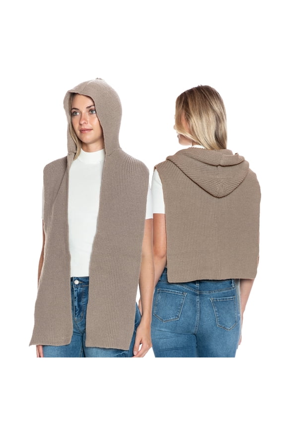 Extended Back Hoodie Scarves, Coffee Brown Hooded Scarf for Women Men Winter Balaclava -