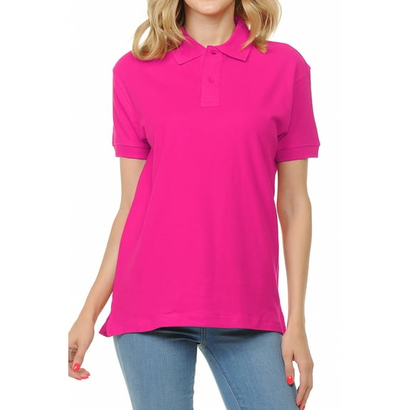 Basico (Fuchsia) Polo Collared Shirts For Women 100% Cotton Short Sleeve Golf Polo Shirts For Women and Juniors