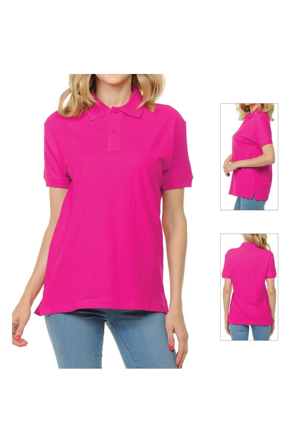 Basico Fuchsia Polo Collared Shirts For Women 100% Cotton Short Sleeve Golf Polo Shirts For Women and Juniors