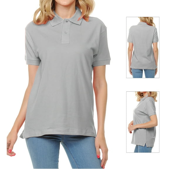 Basico Grey Melange Polo Collared Shirts For Women 100% Cotton Short Sleeve Golf Polo Shirts For Women and Juniors