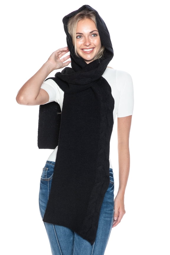 Hooded Scarf for Women, Cozy Balaclava Winter Scarves with Hoodie (Black)