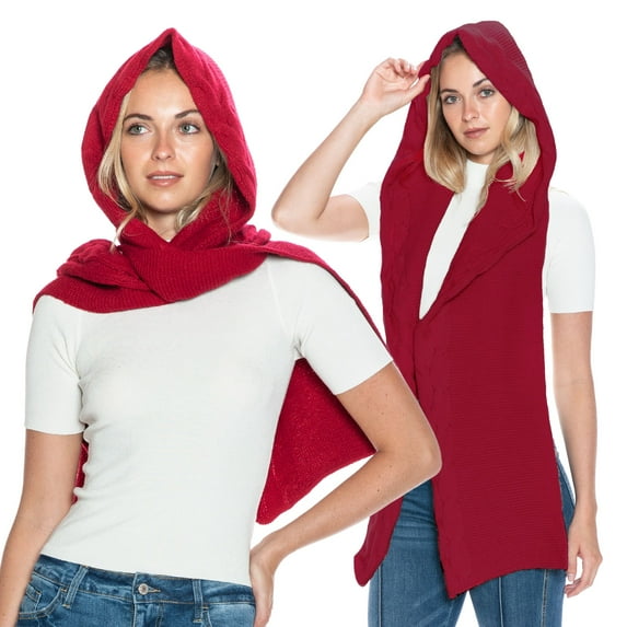 Basico Hooded Scarf for Women, Cozy Balaclava Winter Scarves with Hoodie (Red Burgundy)