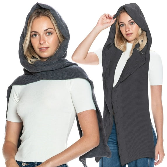 Basico Hooded Scarf for Women, Cozy Balaclava Winter Scarves with Hoodie (Red Burgundy)