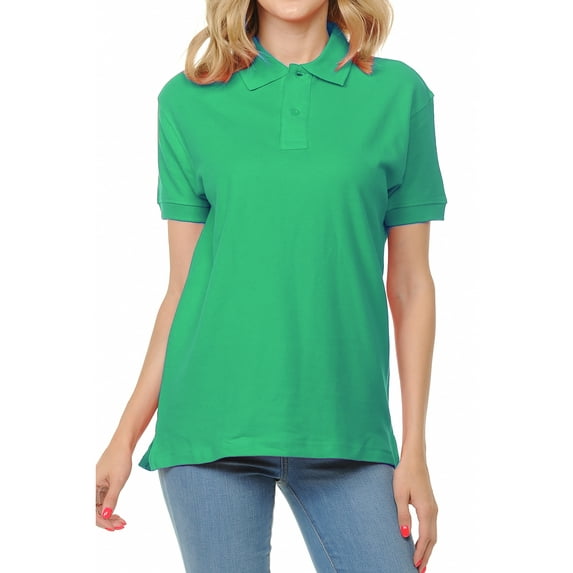 Basico (Kelly Green) Polo Collared Shirts For Women 100% Cotton Short Sleeve Golf Polo Shirts For Women and Juniors