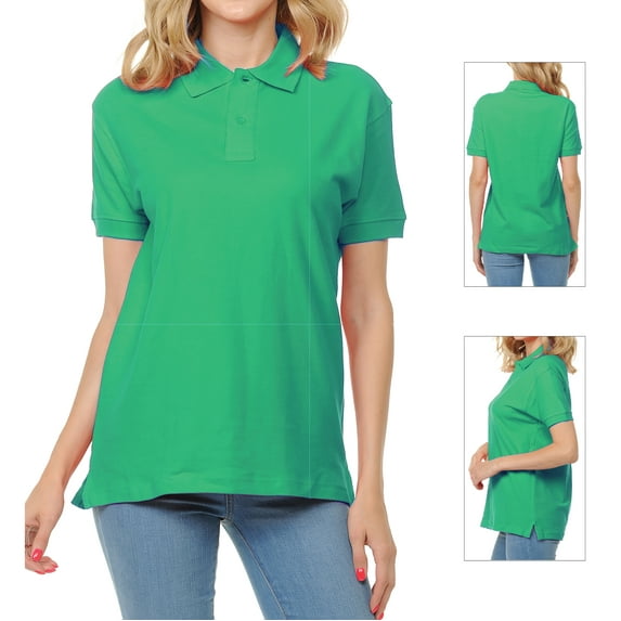 Basico Kelly Green Polo Collared Shirts For Women 100% Cotton Short Sleeve Golf Polo Shirts For Women and Juniors