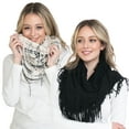 thumbnail image 1 of Basico Knit Infinity Scarf | Winter Scarf for Women | White Plaid Black Scarves Set, 1 of 8