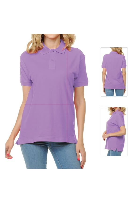 Basico Lavender Polo Collared Shirts For Women 100% Cotton Short Sleeve Golf Polo Shirts For Women and Juniors