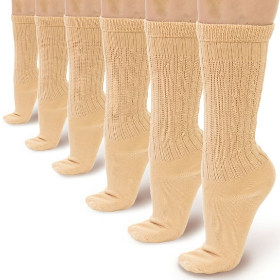 Basico Lightweight Slouchy socks for women | Beige Slouch Socks for Girls | Scrunch Socks | (6PK, Shoe Size 5-9 1/2)