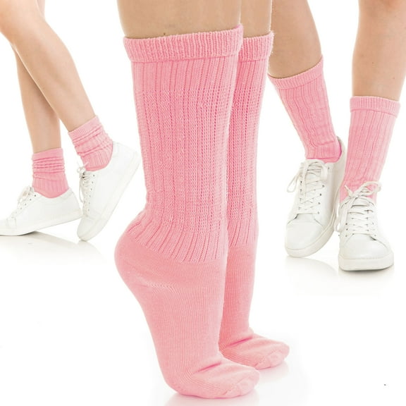 Basico Lightweight Slouchy socks for women | Light Pink Slouch Socks for Girls | Scrunch Socks | (3PK, Shoe Size 5-9 1/2)