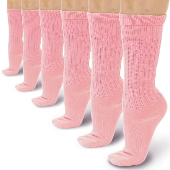 Basico Lightweight Slouchy socks for women | Light Pink Slouch Socks for Girls | Scrunch Socks | (6PK, Shoe Size 5-9 1/2)