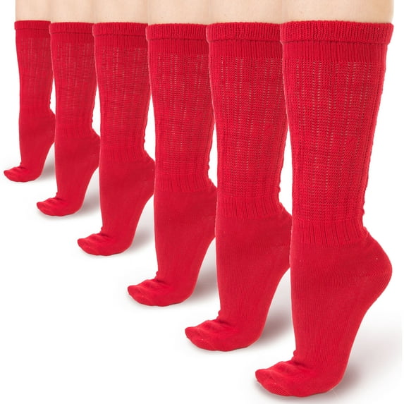 Basico Lightweight Slouchy socks for women | Red Slouch Socks for Girls | Scrunch Socks | (6PK, Shoe Size 5-9 1/2)