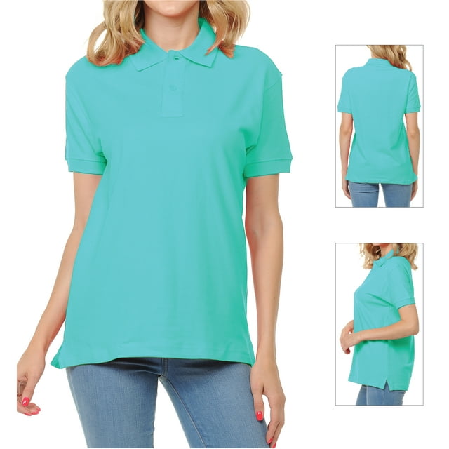 Basico Mint Green Polo Collared Shirts For Women 100 Cotton Short Sleeve Golf Polo Shirts For 1703