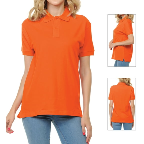 Basico (Orange) Polo Collared Shirts For Women 100% Cotton Short Sleeve Golf Polo Shirts For Women and Juniors
