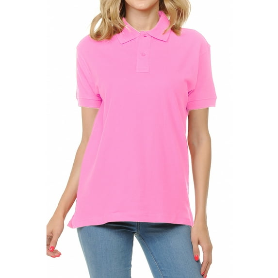 Basico (Pink) Polo Collared Shirts For Women 100% Cotton Short Sleeve Golf Polo Shirts For Women and Juniors