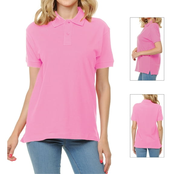 Basico Pink Polo Collared Shirts For Women 100% Cotton Short Sleeve Golf Polo Shirts For Women and Juniors