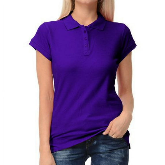 Basico Purple Polo Collared Shirts For Women 100% Cotton Short Sleeve Golf Slim Fit Polo Shirts For Women and Juniors
