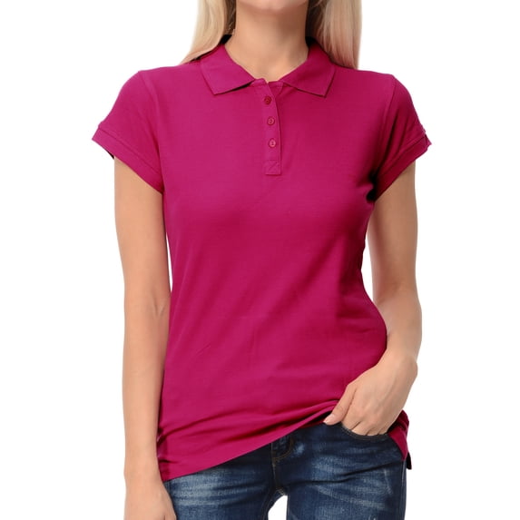 Basico Raspberry Polo Collared Shirts For Women 100% Cotton Short Sleeve Golf Slim Fit Polo Shirts For Women and Juniors