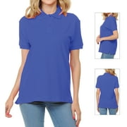 Basico Royal Blue Polo Collared Shirts For Women 100% Cotton Short Sleeve Golf Polo Shirts For Women and Juniors