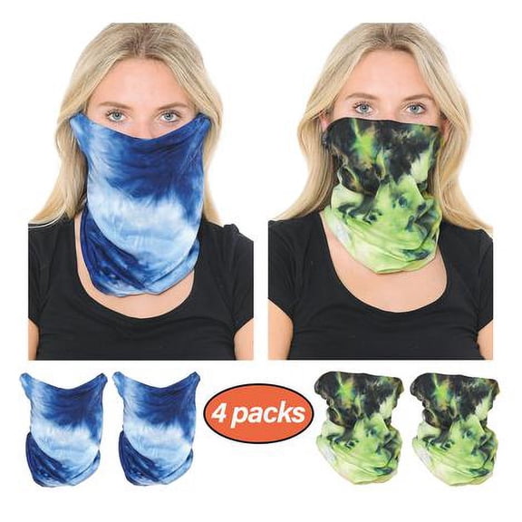 Basico Stylish Tie Dye Bandana Multifunctional Balaclava Neck Gaiter Face Covering Bandana for Outdoor, Sports, Automotive Gear, Workout / Seamless Tube Mask (4Packs)