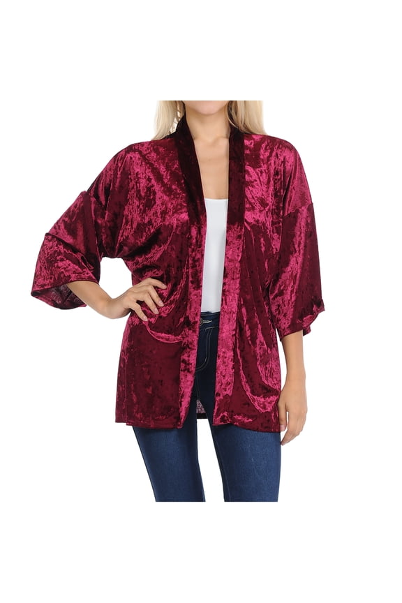 Velvet Kimono Front Open Cardigan