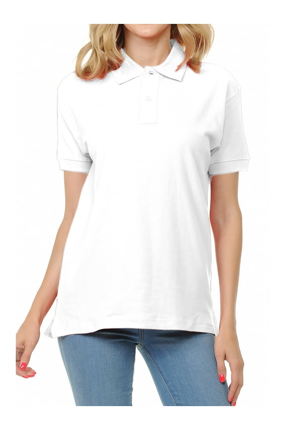 Basico (White) Polo Collared Shirts For Women 100% Cotton Short Sleeve Golf Polo Shirts For Women and Juniors