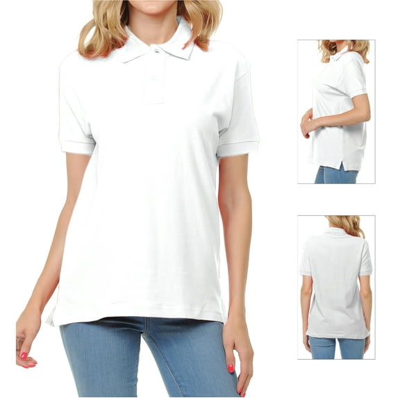 Basico White Polo Collared Shirts For Women 100% Cotton Short Sleeve Golf Polo Shirts For Women and Juniors