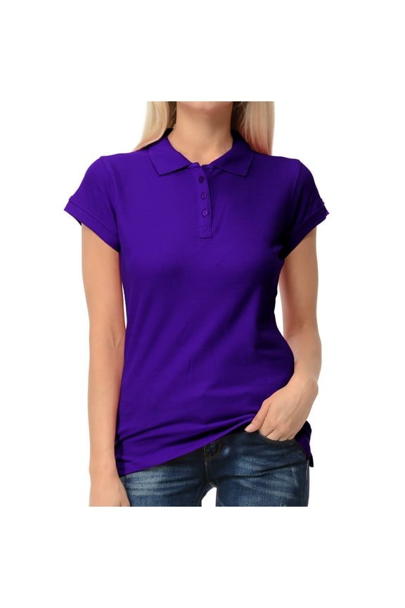 Women Junior's Short Sleeve Slim Fit Polo Shirt 100% Cotton