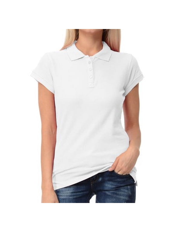 Women Junior's Short Sleeve Slim Fit Polo Shirt 100% Cotton