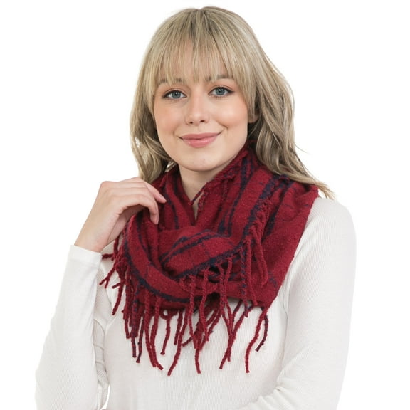 Basico Women's Warm Knit Infinity Scarf, Red Plaid