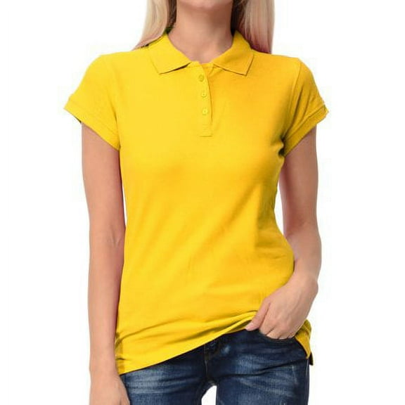 Basico Yellow Polo Collared Shirts For Women 100% Cotton Short Sleeve Golf Slim Fit Polo Shirts For Women and Juniors